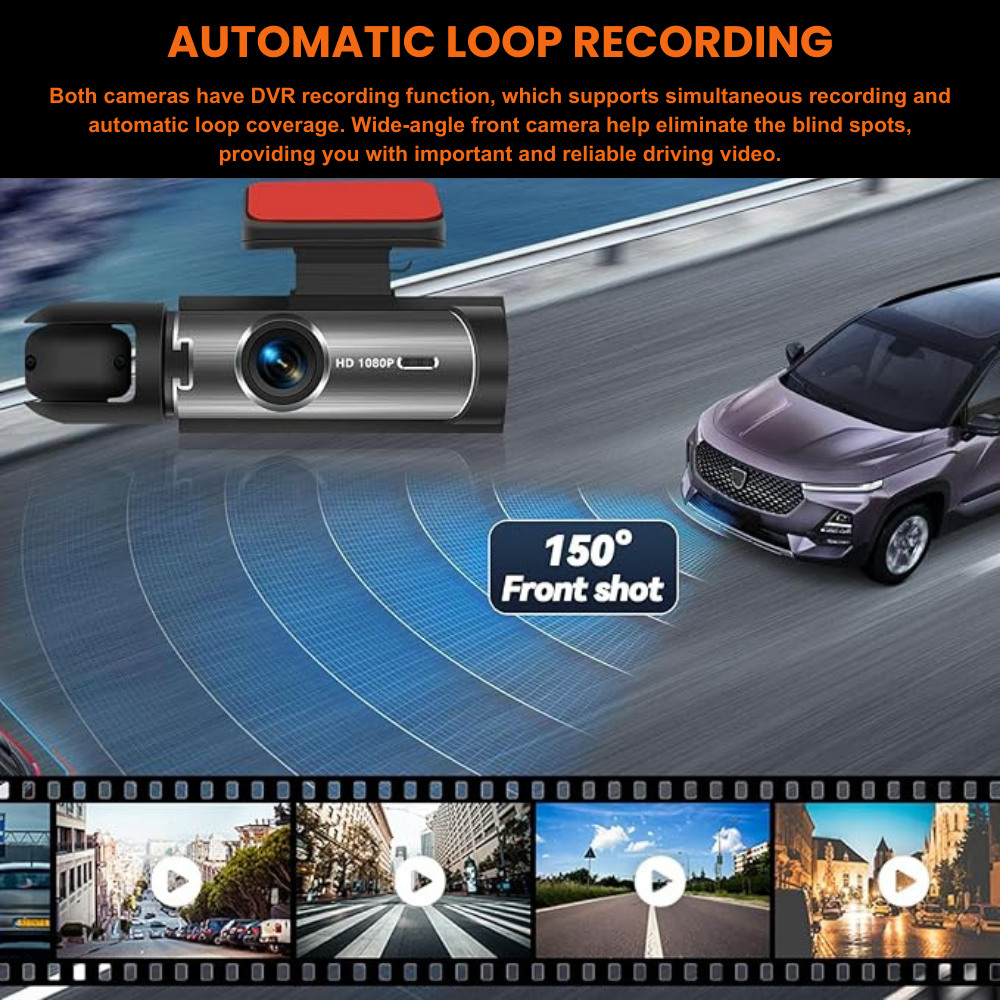 VisionPro DualCam Full HD, Night Vision, 180°Wide Angle, DVR, 24H Parking Mode