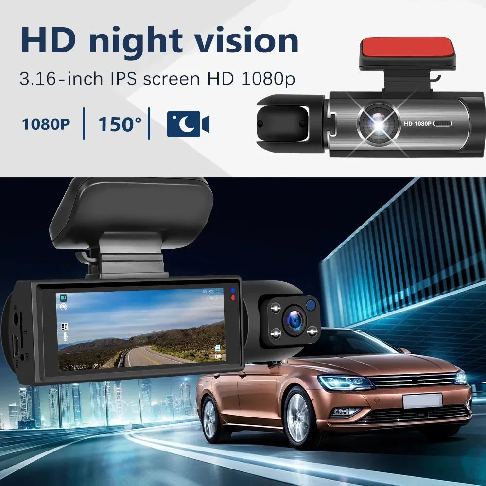 VisionPro DualCam Full HD, Night Vision, 180°Wide Angle, DVR, 24H Parking Mode