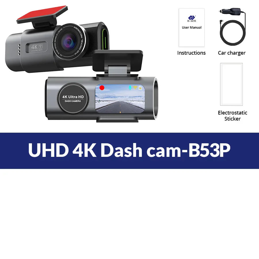 Dash Cam 4K UHD Recording Car Camera DVR Night Vision Built-In Wi-Fi