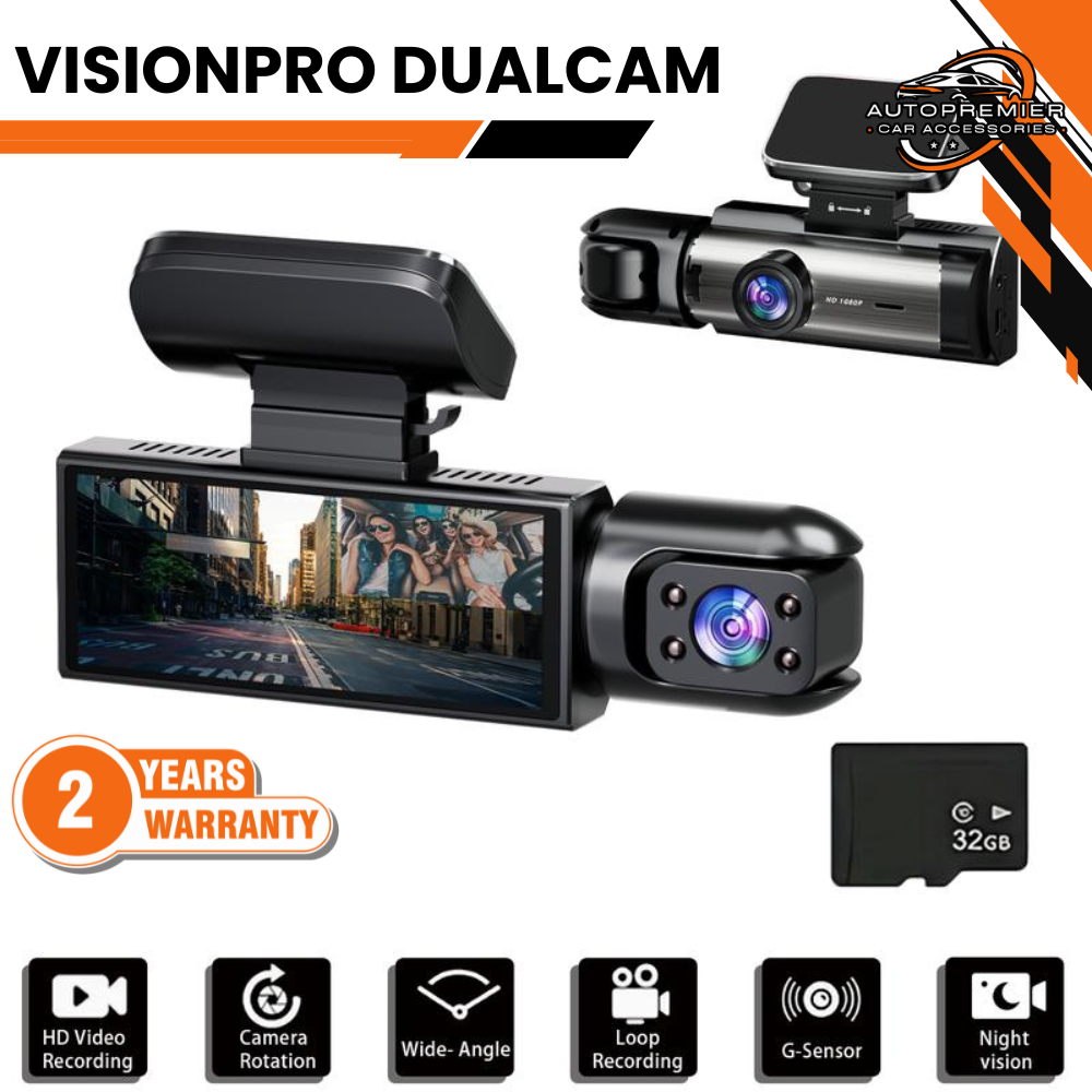 VisionPro DualCam Full HD, Night Vision, 180°Wide Angle, DVR, 24H Parking Mode